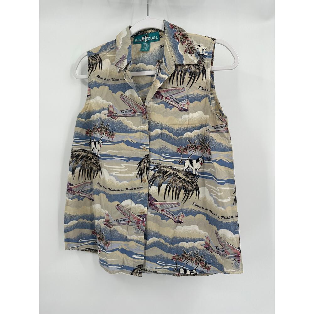 Big Dogs Womens‎ Sleeveless Top Size S Hawaiian Aviation Novelty Print